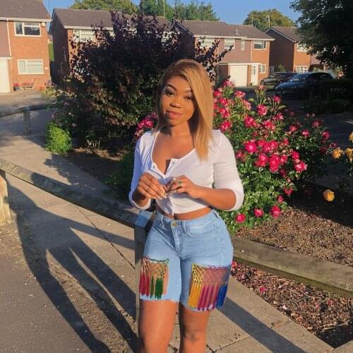 Plus Size Fashion Tassel Denim Shorts Sexy Women High Waist Casual Straight Club Shorts Jeans Summer