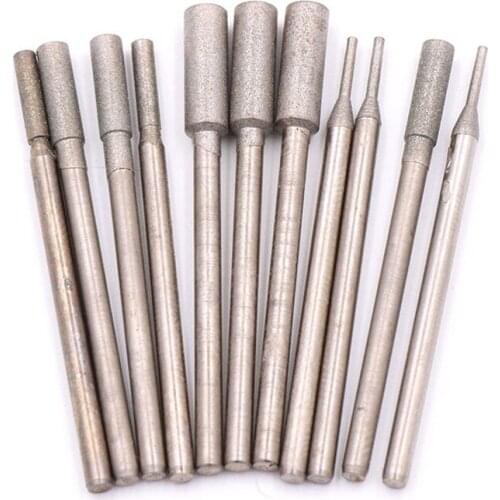 URANN 5pcs 1-4mm Diamond Coated Cylindrical Polishing Grinding Head Bits Carving Burrs For Jade Agate Rotary Tools A Needle