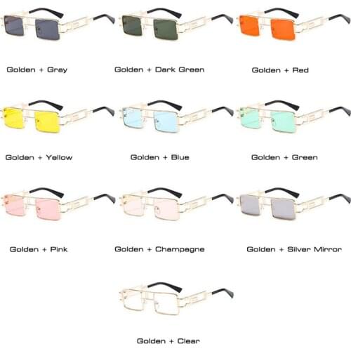 Retro Square Unique Hollow Out Metal Frame Men Sunglasses Double Bridges Candy Colors Clear Lens Eyewear Women Sun Glasses