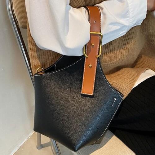 Contrast color Tote Bucket bag 2021 Fashion New High-quality PU Leather Womens Designer Handbag Travel Shoulder Messenger Bag