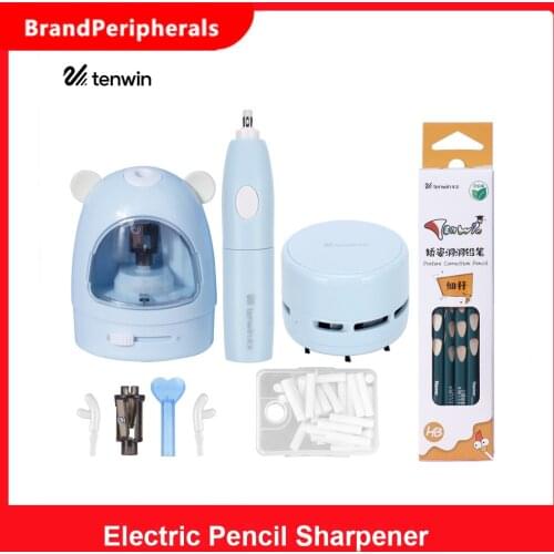 Tenwin Electric Pencil Sharpener Eraser Vacuum Cleaner Set Stationery Set Battery Operated with 50 Eraser Refills for Kids