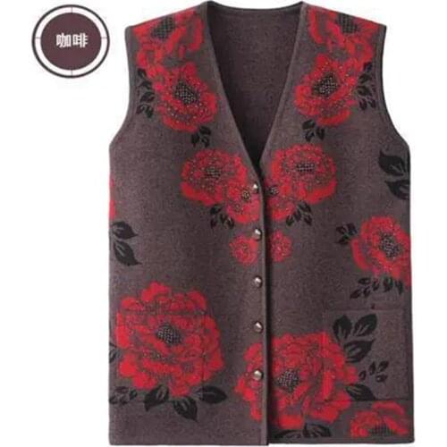 Knit Sweater Cardigan Middle-aged and Elderly Women Vest Waistcoat Autumn Winter Single-breasted Sleeveless Sweaters Coat