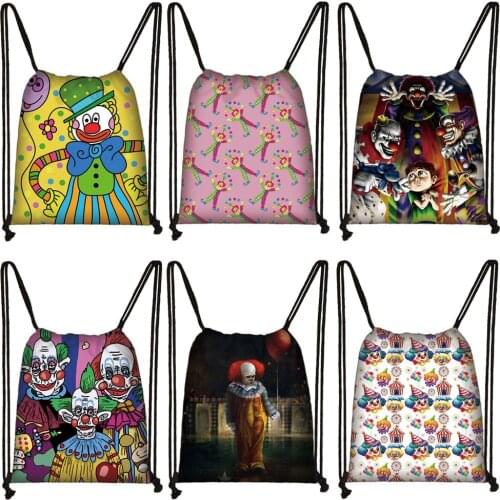 Funny Clown Backpack Women Drawstring Bags Ladies Storage Bags for Travel Casual Rucksack Party Book Bag Gift