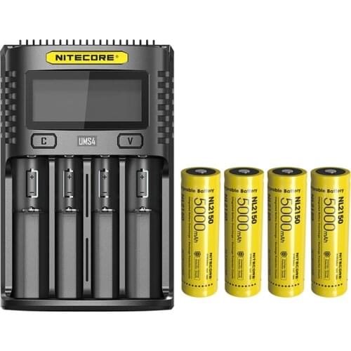 NITECORE UMS4 USB Four-Slot OLED Screen Battery Charger + NITECORE 21700 Li-ion Rechargeable battery NL2150 5000mAh 3.6V 18Wh