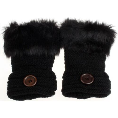 Women Warm Winter Wool Glove Imitation Rabbit Hair Fur Wrist Fingerless Gloves Black Fingered Mittens Outdoor Windproof Hands