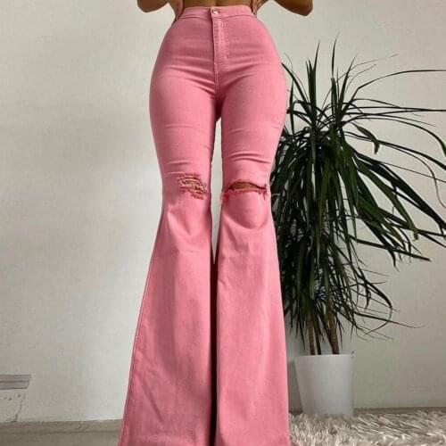 Jeans Sexy Bodycon Long Jeans Vintage Harajuku High Streetwear Women Denim Wide Leg Casual Trousers Fashion Ripped Bootcut Jeans