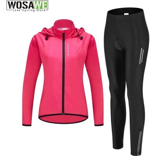 Womens Cycling Clothing Set Breathable Pants Waterproof Windproof Reflective Cycling Jacket Set Sportswear Bike Vest