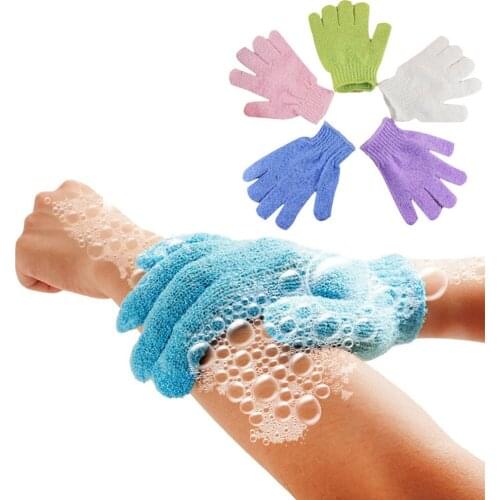 1Pcs Shower Gloves Massage Cleaning Brush Scrubber Polyester Exfoliating Wash Skin Spa Bath Gloves Foam Skid Random Color