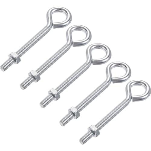 Uxcell M8x80mm Eye Hooks Screws Bolts Kit Carbon Steel Hanger Eyelet Hooks Screw 5 Pcs