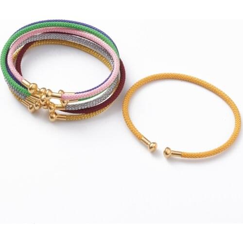 5Pcs Mixed Colors Fashion Stainless Steel Wire Braided Bracelets Bangles With Golden End Caps For Women Girls Bracelet Findings