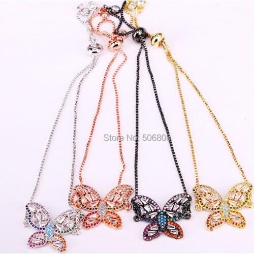 6PCS ZYZ-B2776 Colorful CZ Butterfly Connector Link Chain, Butterfly Charms Copper Connector Bracelets