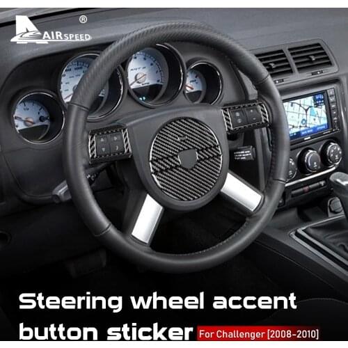 AIRSPEED Carbon Fiber for Dodge Challenger 2008 2009 2010 Accessories Interior Car Steering Wheel Button Accent Cover Sticker