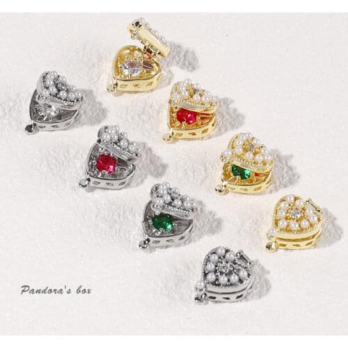 Nail Art Accessories New Diamond Love Treasure Box Pearl Moonlight Treasure Box Built-in Gemstone Rotatable Nail Art Decoration