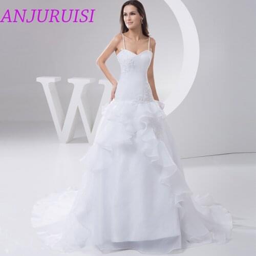 ANJURUISI Spaghetti Straps Wedding Dresses 2020 Elegant Organza Ruffles Bridal Dress 2019 Lace Appliques Beaded Vestido De Novia