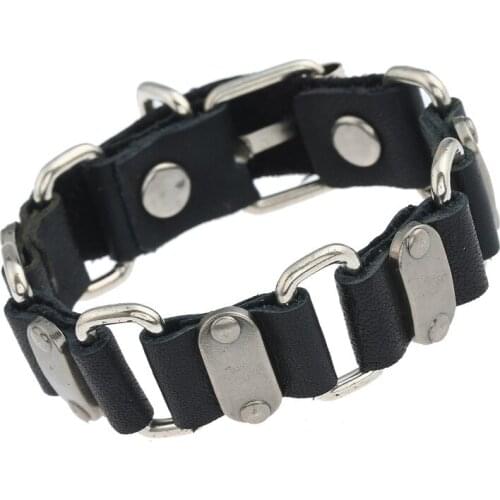 Punk Fashion Zinc Alloy Accessories Bracelet Genuine Leather Cuff Bracelet Handmade Casual Vintage Man Wristband 24cm Adjustable
