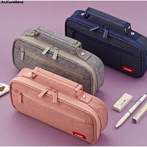 Large Capacity Pencil Case Canvas Pen Case Multifunctional Pencilcase Pouch Pencil Bag Box For School Supplies Stationery