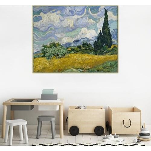 Citon Van Gogh《Wheat Field with Cypresses》Canvas Art Oil Painting Famous Artwork Picture Wall Decor Home Living room Decoration