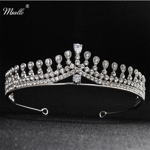 Miallo Newest Fashion Crystal CZ Alloy Queen Princess Tiaras and Crowns Bridal Headpieces Wedding Hair Jewelry Diadem for Women
