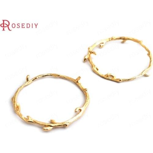 F166)6 pieces 31mm 24K Gold Color Brass Tree Branch Circle Earring Connect Charms Pendants Diy Accessories Jewelry Findings