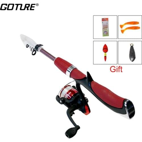 Goture Glass Fiber Ice Fishing Rod 1.3m Set JM200 Spinning Reel and Telescopic Casting Rod with Gifts