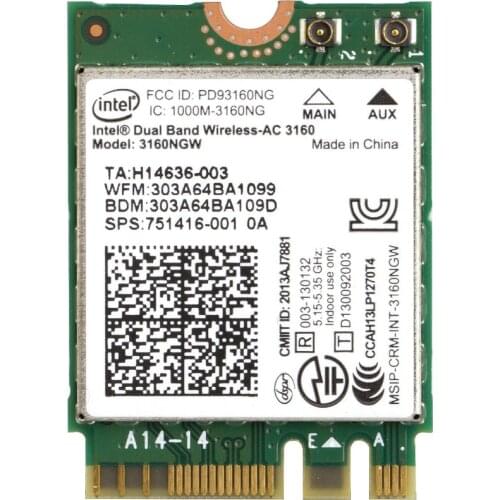 Card for HP Intel 3160 3160NGW AC Dual Band Wireless AC + Bluetooth 4.0 NGFF wifi card 802.11AC