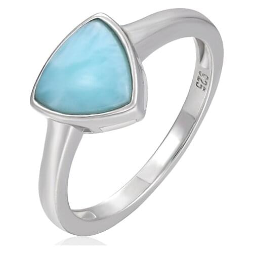 2021 New Trend 925 Sterling Silver Natural Gemstones Larimar Ring for Women Geometry Design Classic Simple Female Jewelry Dating