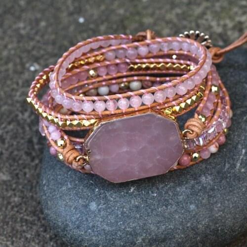 Boho Leather Wrap Bracelets Natural Stone Amethysts Crystals Beaded Art Couple Charms Bracelet Bohemian Jewelry Gifts Bijoux