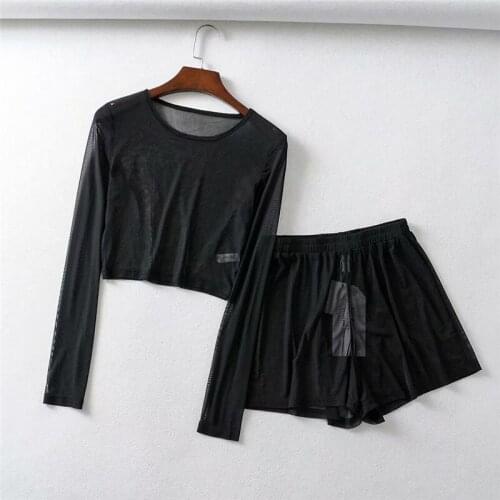 Summer new street sexy holiday wind transparent sunscreen short T-shirt elastic waist bottoming shorts female suit