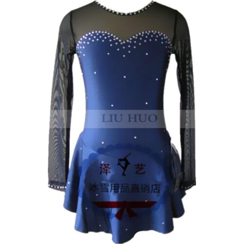 Figure Skating Dress Womens Girls' Ice Skating Dress Bright grey Black long sleeves Simple and beautiful High elastic spandex