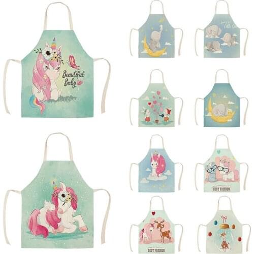 Little fresh cartoon animal Kitchen Apron For Woman Sleeveless Cotton Linen Aprons Cooking Home Cleaning ToolsJ931