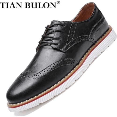Genuine Leather Men Casual Shoes Fashion British Brogue Shoes Lace-up Luxury Party Dress Shoes Men Oxfords Shoes Plus Size 38-48