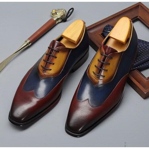 Men leather shoes business dress suit shoes men brand Bullock genuine leather black laces wedding mens shoes Phenkang 2020