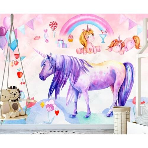 Custom mural 3d photo wallpaper Childrens room watercolor hand-painted animal unicorn wallpaper for wall 3 d in rolls