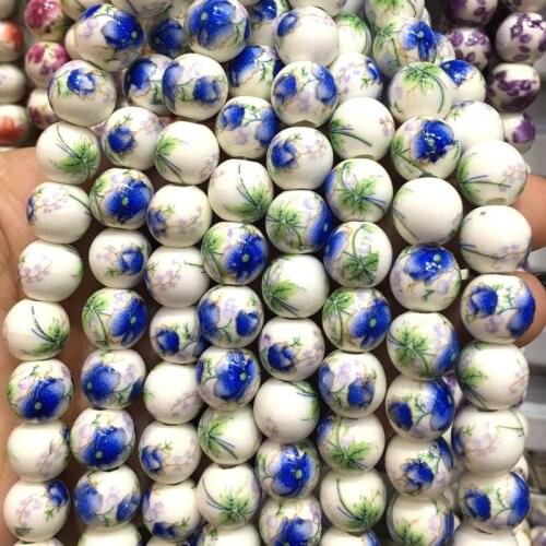 New Fashion Beads For Jewelry DIY Making 500pcs/lot Mixed Round Shape Blue Flower Ceramic Porcelain Bead Necklace Bracelet