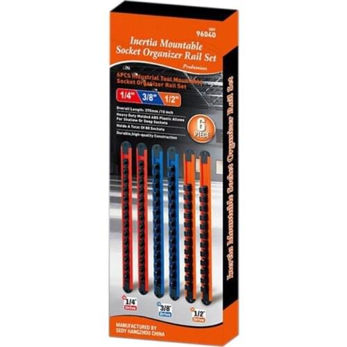 6PC ABS Socket Organizer, 1/4-Inch, 3/8-Inch, 1/2-Inch, Superior Quality Socket Holders (6-Piece Set, Blue & Red) G8TB