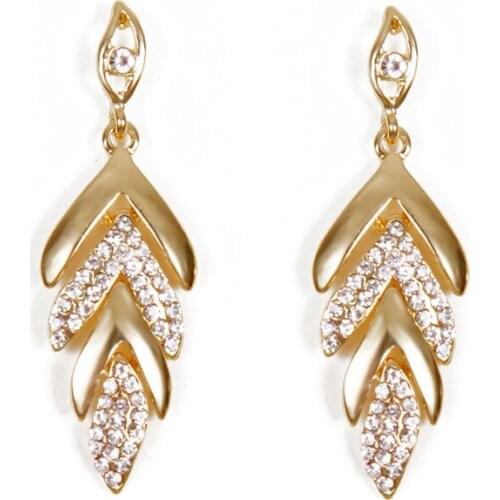 Special Women Rhinestone Leaf shape Gold jewelry Earrings Jewelry bijouterie china