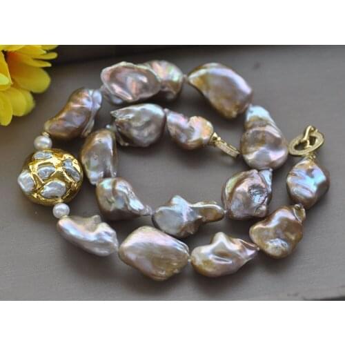 Z11049 Huge 19" 32mm Peacock-Lavender Baroque Keshi Reborn Pearl Choker Necklace CZ