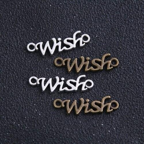 20PCS 8*28mm Tibetan Two Color Letter "Wish" Connectors Charms Pendants for Jewelry Making DIY Handmade Craft