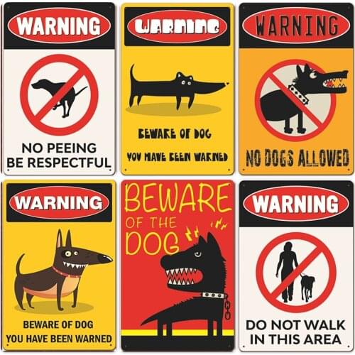 Warning Dog Vintage Metal Tin Signs Poster Beware of Dog Tin Plate Painting for Bar Family Here I Watch Plate Dog Decoration