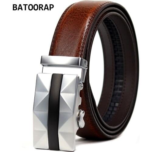 Mens Belts Leather Cowhide High Quality Luxury Metal Auto Buckle Business Waist Strap Male Brown Ratchet Belt 3.5cm Width