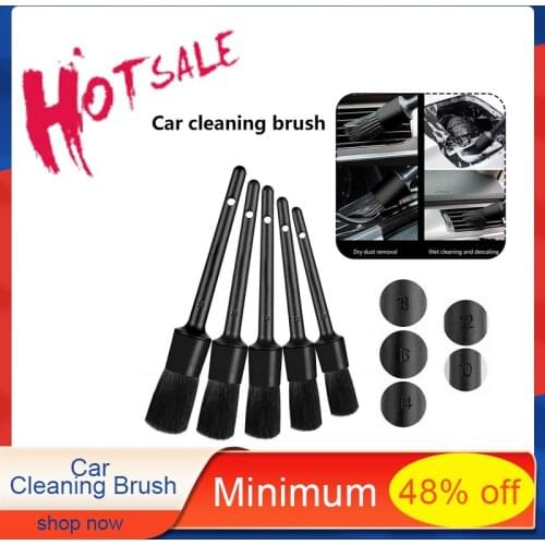 5Pcs/set Natural Boar Hair Detail Car Cleaning Brush Multifunction Washing Car Interior Air-conditioner Cleaning Detailing Brush