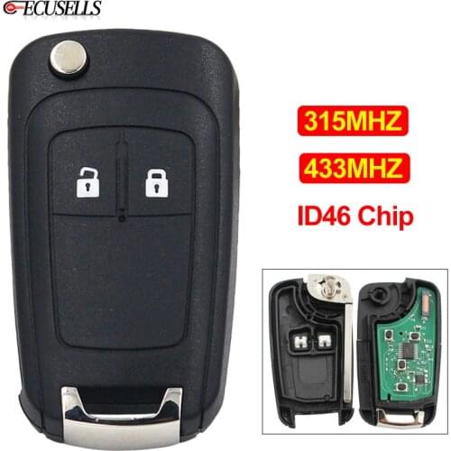 2 Button Folding Flip Remote Smart Car Key Fob 315Mhz or 433Mhz ID46 Chip for Chevrolet Aveo Cruze Orlando with Uncut Key Blade