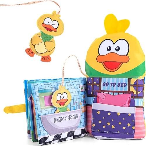 3D Baby Cloth Story Book Rattle Toy Cot Education Mobile Hand Puppet Stroller Cartoon Duck Newborn 0-12 Weep Child Toddler Bed