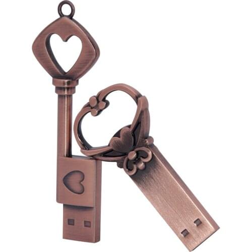 Vintage key USB Flash Drives Super mini custom logo usb 2.0 64gb metal pen pendrive stick flash disk 32GB/8GB/4GB/16GB/128GB