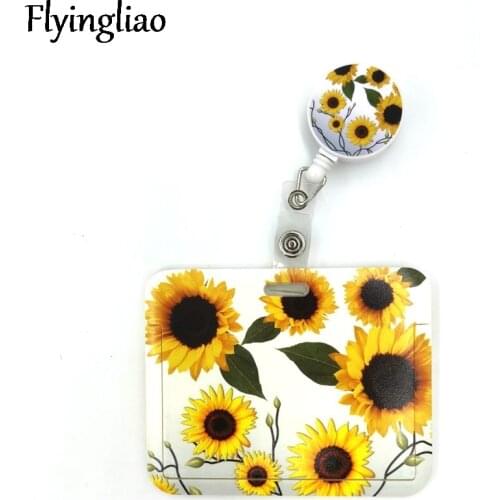 Sunflowers Flowers Cartoon Cute Credit Card Holder Lanyard Women Men Kid Student Retractable Badge Reel ID Name Bus Clips Card