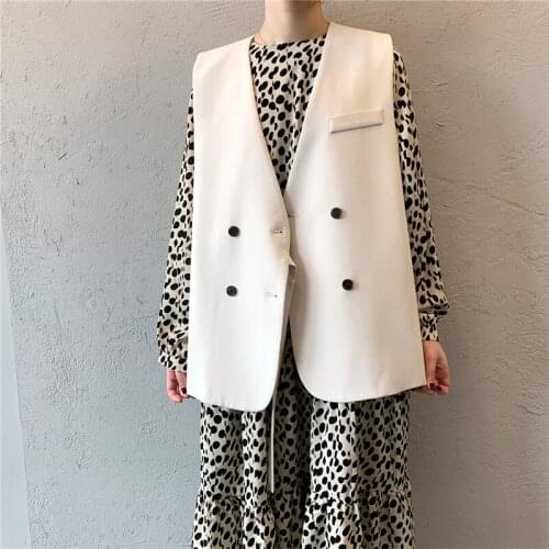 WSYORE Suit Vest Female Office Lady Blazer Vest New Spring and Autumn Women Loose V-neck Wild Vest Sleeveless Jacket NS1116