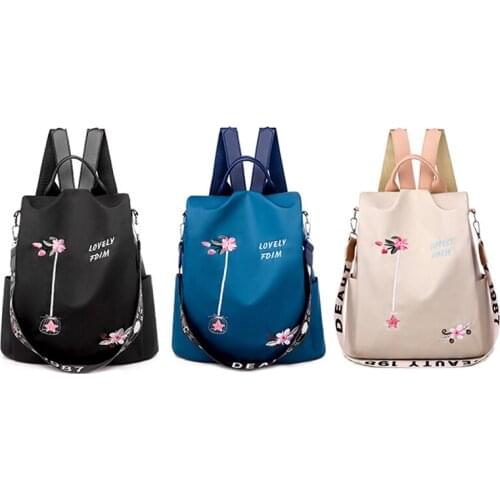 High Quality Oxford Women Backpack Elegant Floral Embroidery School Bags Waterproof Female Backpacks Teenage Girls