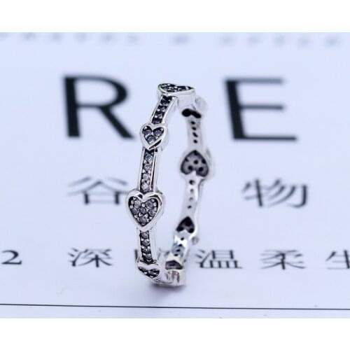 New 2019 Fashion Silver Color Rose Pave Hearts Band Ring For Women Wedding Engagement Rings DropShipping