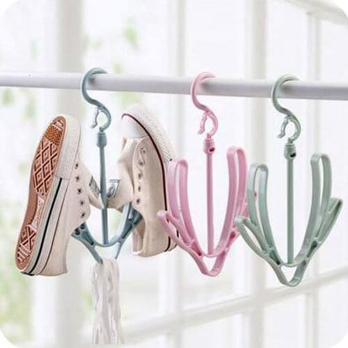 1 Pc 30*17cm 360 Degree Rotate Balcony Double-hook Shoe Holder Convenient Removable Type Plastic Shoe Rack Drying Rack 3 Color