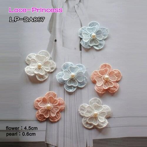 10 PCS 45X45MM 3D polyester embroider DIY beads lace patches Venise Lace flowers Applique Garment accessories LP-DA867